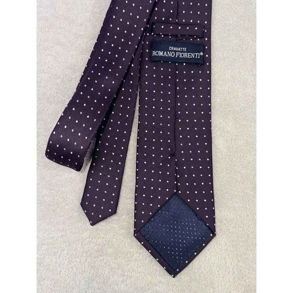 Romano Fiorenti Dark Purple Micro Polka Dot Silk Tie Made in Italy Hand Stitched